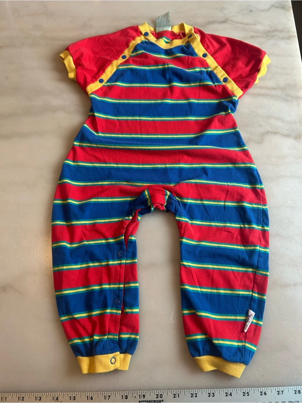 Vintage Sprockets Mervyn's Primary Color Striped Jumpsuit Romper 18 month